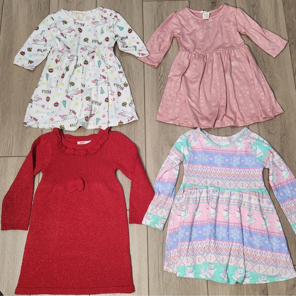Girls 3T Holiday Dress Bundle 4pc Christmas Winter Casual Stretchy - Picture 1 of 7